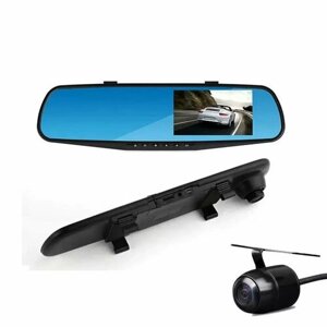 Автомобильный видеорегистратор с камерой заднего вида / Авторегистратор зеркало / черный