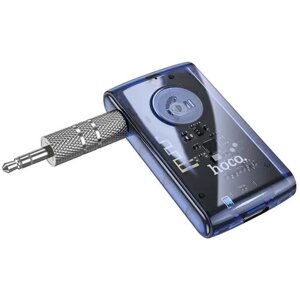 Блютуз aux FM трансмиттер bluetooth адаптер ресивер Hoco E66 прозрачный синий