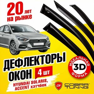 Дефлекторы боковых окон для Hyundai Solaris, Accent (Хендай Солярис, Акцент) хетчбек 2017-2023, ветровики на двери автомобиля, Cobra Tuning.