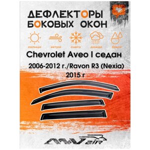 Дефлекторы боковых окон на Chevrolet Aveo I седан 2006-2012 г. Ravon R3 (Nexia) 2015 г.