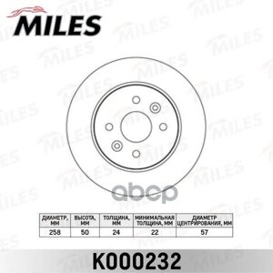 Диск Тормозной Передний Kia Shuma 01-04/Spectra 00- Передний Вент. d=258Мм. Miles арт. K000232