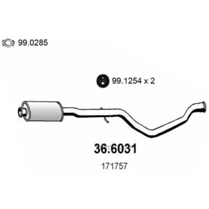 Глушитель системы выпуска средний Asso 366031 для Peugeot 406