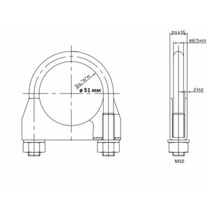 Хомут глушителя U-образный D=51 мм (стремянка) (оцинкованная сталь) UC 51 Z TRIALLI