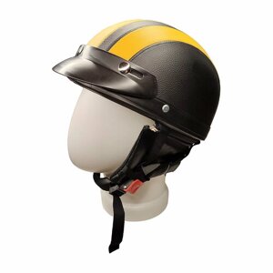 Каска кепка открытый шлем под кожу для мотоциклиста на мотоцикл чоппер круизер скутер мопед, черно-желтая