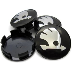 Колпачки, заглушки на литые диски СКАД Шкода черные, 56/51/12 мм, комплект 4 шт.