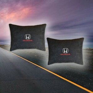 Комплект автомобильных подушек из черного велюра и вышивкой для Honda (хонда) (2 автомобильные подушки)