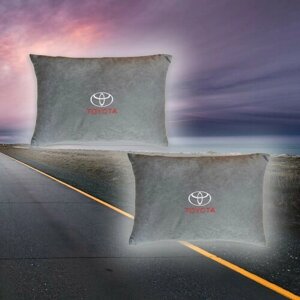 Комплект автомобильных подушек из серого велюра и вышивкой для Toyota (тойота) (2 автомобильные подушки)