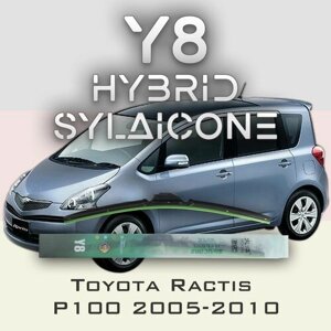 Комплект дворников 24"600 мм и 14"350 мм на Toyota Ractis P100 2005-2010 Гибридных силиконовых щеток Y8 - Крючок (Hook / J-Hook)