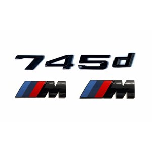 Комплект: шильдик на багажник 745 d для BMW 7 ой серии + 2 эмблемы на крыло M-performance черный глянец