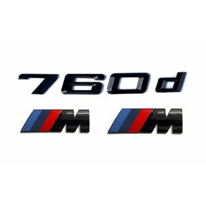 Комплект: шильдик на багажник 760 d для BMW 7 ой серии + 2 эмблемы на крыло M-performance черный глянец
