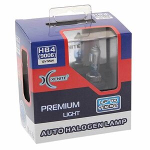 Лампа 12V HB4(9006) 55W P22d +100% 3600к бокс (2шт.) premium, 1007139, xenite