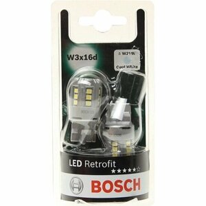 Лампа автомобильная Bosch LED Retrofit 6000k W21W W3x16d 12V 2,5W, 2 шт, 1987301524