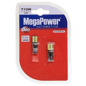 Лампа автомобильная светодиодная MEGAPOWER 70329W-2бл W5W (T10W) 12V 10W W2.19.5d 6000K 2 шт.