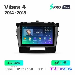 Магнитола Suzuki Vitara 4 2014-2018 Teyes SPRO+ 4/32GB, штатная магнитола, 8-ми ядерный процессор, IPS экран, DSP, 4G, Wi-Fi, 2 DIN