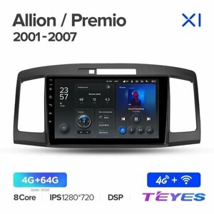 Магнитола Toyota Allion Premio T240 2001-2007 Teyes X1 4/64GB, штатная магнитола, 8-ми ядерный процессор, IPS экран, DSP, 4G, Wi-Fi, 2 DIN