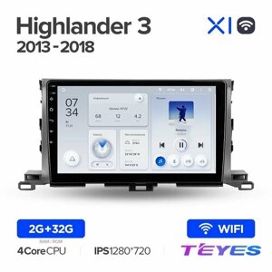 Магнитола Toyota Highlander 3 XU50 2013-2018 Teyes X1 Wi-Fi 2/32GB, штатная магнитола, 4-ёх ядерный процессор, IPS экран, Wi-Fi, 2 DIN
