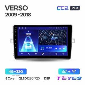 Магнитола Toyota Verso R20 2009-2018 Teyes CC2+ 4/32GB, штатная магнитола, 8-ми ядерный процессор, QLED экран, DSP, 4G, Wi-Fi, 2 DIN