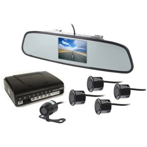 MasterPark 604-4-PZ парктроник с камерой заднего вида для авто, четырьмя датчиками и монитором 4.3 дюйма в зеркале. подарочная упаковка