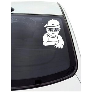 Наклейка на автомобиль белая "ребенок" 18х18см (машина кузов багажник капот стекло зеркало окно двери)