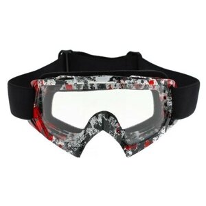 Очки-маска для езды на мототехнике, стекло прозрачное, цвет красный-черный, ОМ-21 5865032