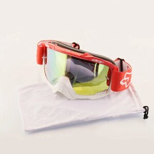 Очки защитные для мотоспорта, горнолыжного спорта, сноубординга, экстремального спорта "FOX"красный-белый, стекло желтое, чехол)