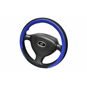 Оплетка, чехол (накидка) на руль Форд Фокус (2014 - 2019) универсал 5 дверей / Ford Focus, экокожа, Черный и синий