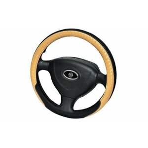 Оплетка, чехол (накидка) на руль Форд Турнео Кастом (2012 - 2018) минивэн / Ford Tourneo Custom, экокожа, Черный и бежевый