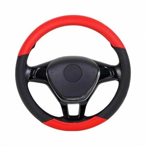 Оплетка, чехол (накидка) на руль Пежо Эксперт (2016 - 2024) минивэн / Peugeot Expert, экокожа (премиального качества), Черный с красным