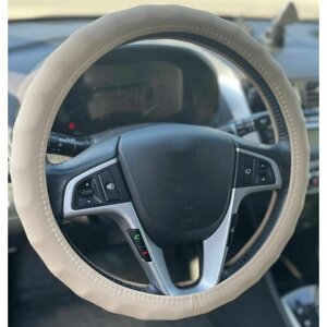 Оплетка на руль Фольксваген Бора (2018 - 2024) седан / Volkswagen Bora, искусственная кожа (высокого качества), Бежевый