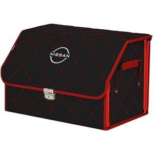 Органайзер-саквояж в багажник "Союз Премиум"размер L). Цвет: черный с красной прострочкой Ромб и вышивкой Nissan (Ниссан).