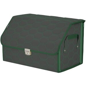 Органайзер-саквояж в багажник "Союз Премиум"размер L). Цвет: серый с зеленой прострочкой Соты.