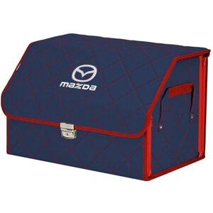 Органайзер-саквояж в багажник "Союз Премиум"размер L). Цвет: синий с красной прострочкой Ромб и вышивкой Mazda (Мазда).