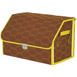 Органайзер-саквояж в багажник "Союз Премиум"размер L). Цвет: светло-коричневый с желтой прострочкой Соты.
