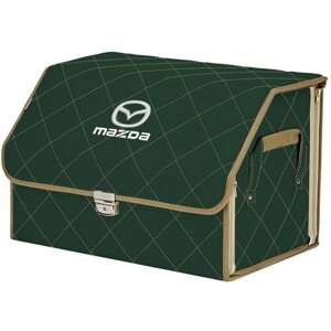 Органайзер-саквояж в багажник "Союз Премиум"размер L). Цвет: зеленый с бежевой прострочкой Ромб и вышивкой Mazda (Мазда).
