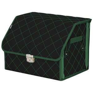 Органайзер-саквояж в багажник "Союз Премиум"размер M). Цвет: черный с зеленой прострочкой Ромб.