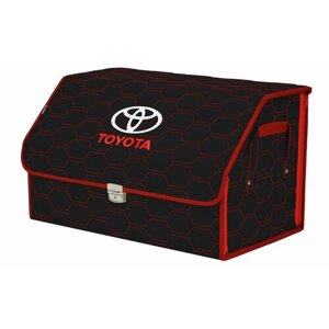 Органайзер-саквояж в багажник "Союз Премиум"размер XL). Цвет: черный с красной прострочкой Соты и вышивкой Toyota (Тойота).