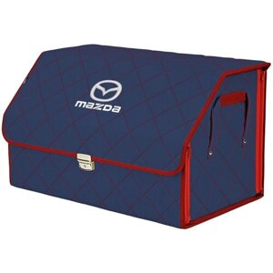 Органайзер-саквояж в багажник "Союз Премиум"размер XL). Цвет: синий с красной прострочкой Ромб и вышивкой Mazda (Мазда).