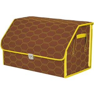 Органайзер-саквояж в багажник "Союз Премиум"размер XL). Цвет: светло-коричневый с желтой прострочкой Соты.