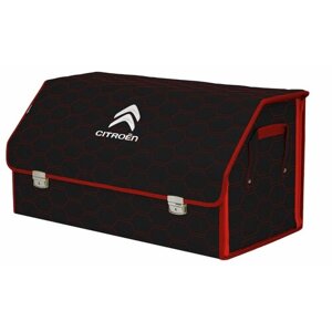 Органайзер-саквояж в багажник "Союз Премиум"размер XL Plus). Цвет: черный с красной прострочкой Соты и вышивкой Citroen (Ситроен).