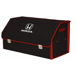Органайзер-саквояж в багажник "Союз Премиум"размер XL Plus). Цвет: черный с красной прострочкой Соты и вышивкой Honda (Хонда).