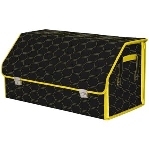 Органайзер-саквояж в багажник "Союз Премиум"размер XL Plus). Цвет: черный с желтой прострочкой Соты.