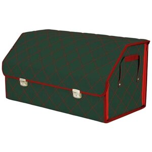 Органайзер-саквояж в багажник "Союз Премиум"размер XL Plus). Цвет: зеленый с красной прострочкой Ромб.