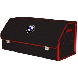 Органайзер-саквояж в багажник "Союз Премиум"размер XXL). Цвет: черный с красной прострочкой Ромб и вышивкой BMW (БМВ).
