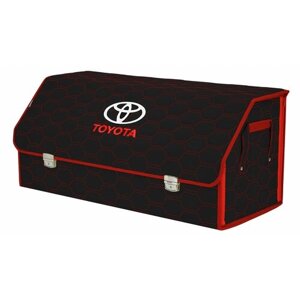 Органайзер-саквояж в багажник "Союз Премиум"размер XXL). Цвет: черный с красной прострочкой Соты и вышивкой Toyota (Тойота).
