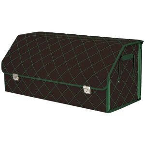 Органайзер-саквояж в багажник "Союз Премиум"размер XXL). Цвет: коричневый с зеленой прострочкой Ромб.