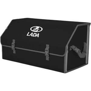 Органайзер-саквояж в багажник "Союз"размер XL Plus). Цвет: черный с серой окантовкой и вышивкой LADA (лада).