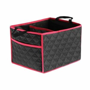 Органайзер в багажник, складной, стеганый, оксфорд, 383125 см, черный, красная строчка (комплект из 2 шт)