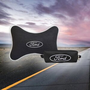 Подарочный набор автомобилиста из черного велюра для Ford (форд) (подушка под шею на подголовник и ключница)