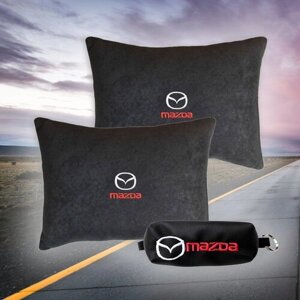 Подарочный набор автомобилиста из черного велюра для Mazda (мазда) (две автомобильные подушки и ключница)