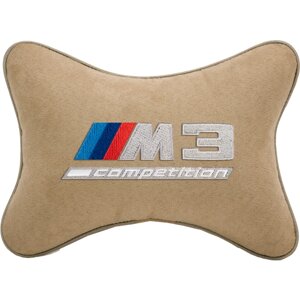 Подушка на подголовник алькантара Beige с логотипом автомобиля BMW M3 COMPETITION
